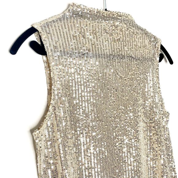 Open Edit Champagne Sequin Mesh Sleeveless Top - Picture 3 of 9